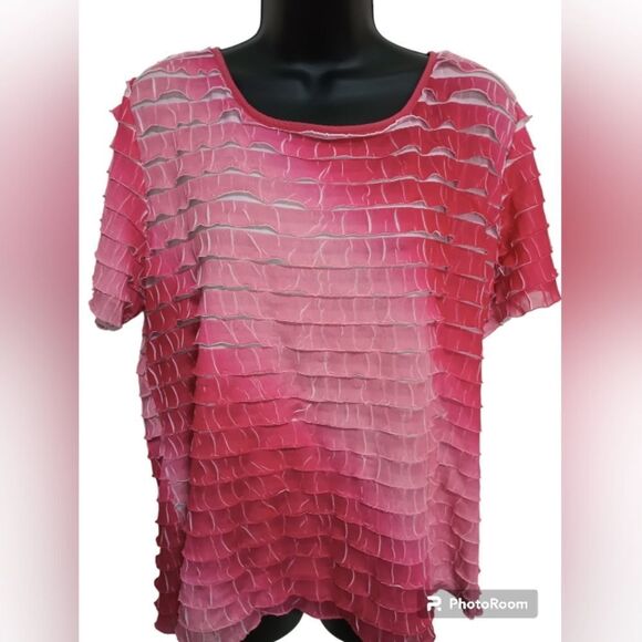 KIM ROGERS Textured Layered Short Sleeve Dress Blouse Size XL - Picture 1 of 7